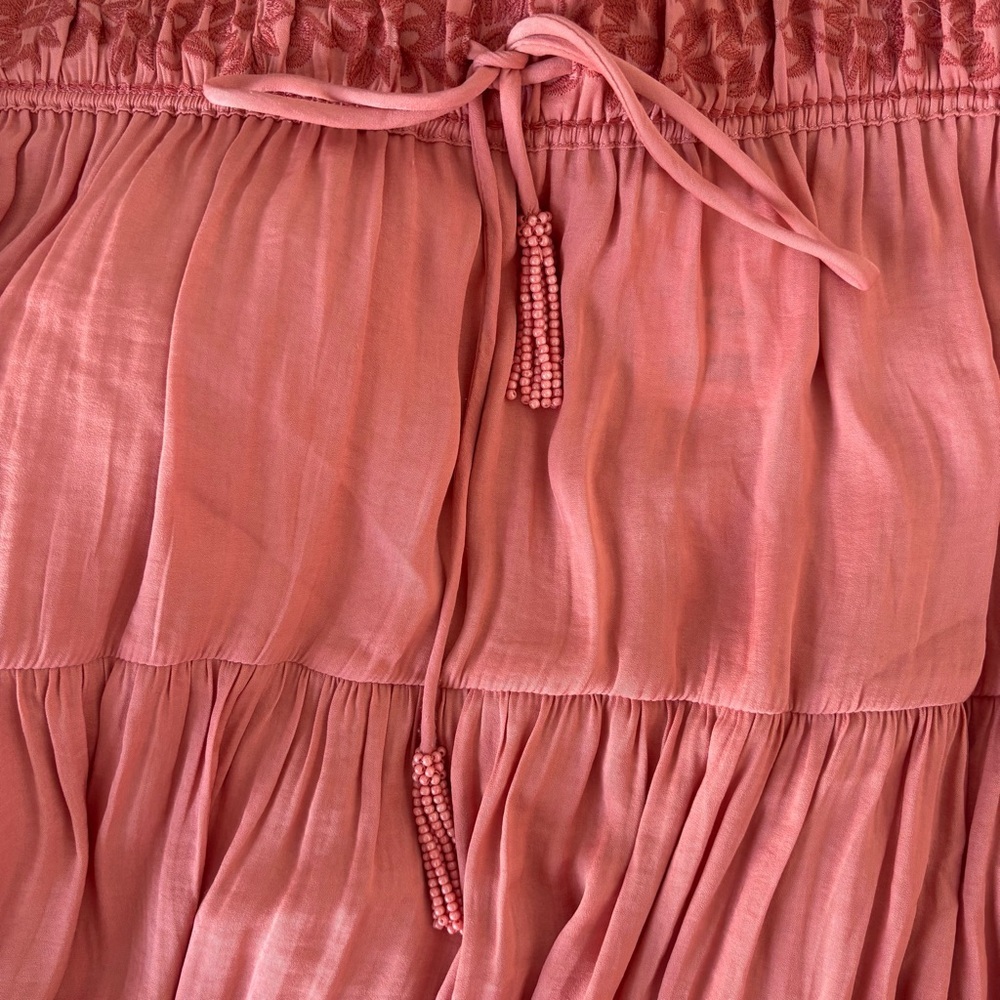 NWT Rachel Zoe Pull On Midi Tiered Skirt with Embroidery Terracotta Tassle Skirt - Picture 7 of 9